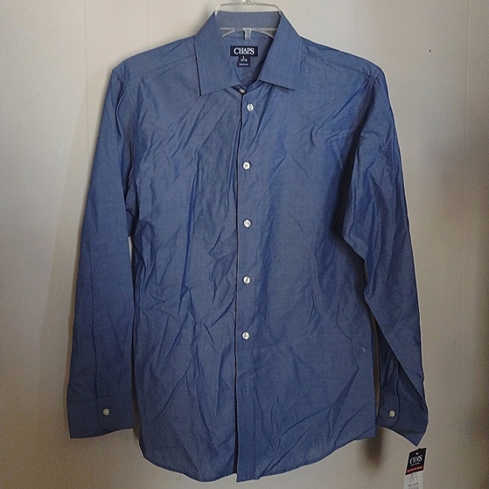 NWT Youth Chaps Performance Series Blue Button Down Long Sleeve Dress Shirt